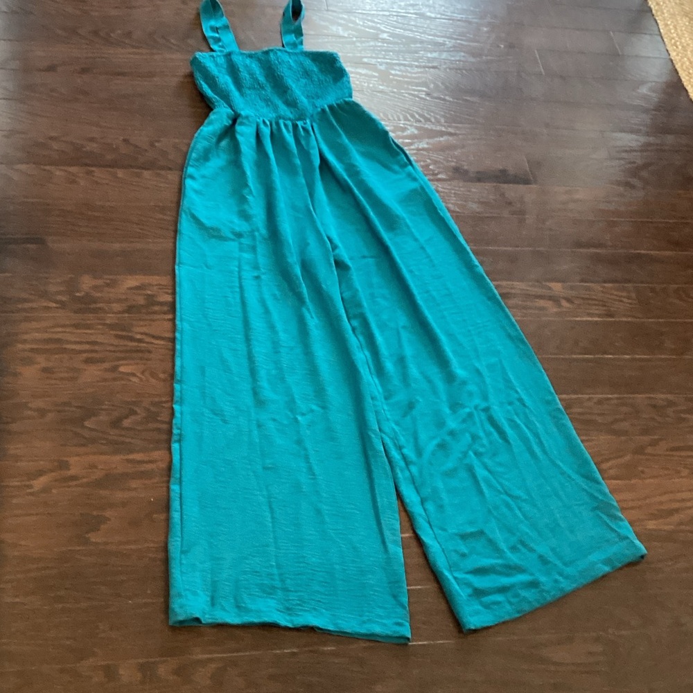 Dokotoo Vibrant Teal Textured jumpsuit